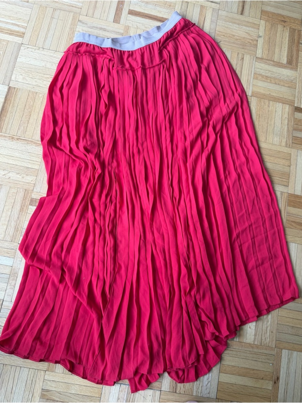 BCBGMaxAzria Coral-Red Pleated Maxi Skirt